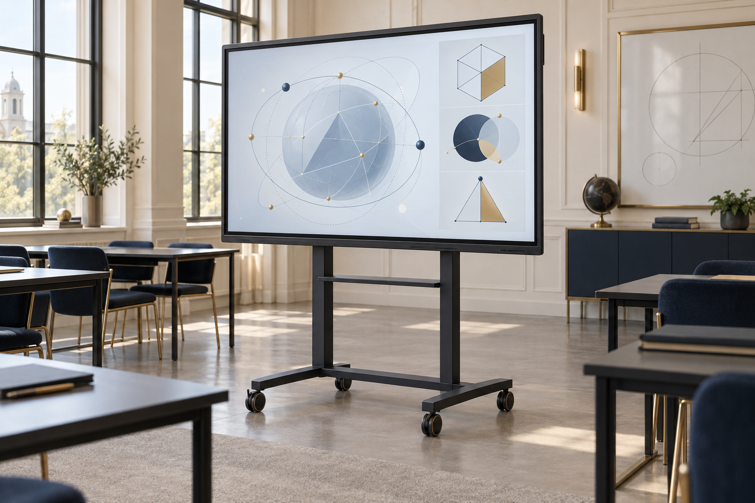 Interactive board on a stand in a modern training room