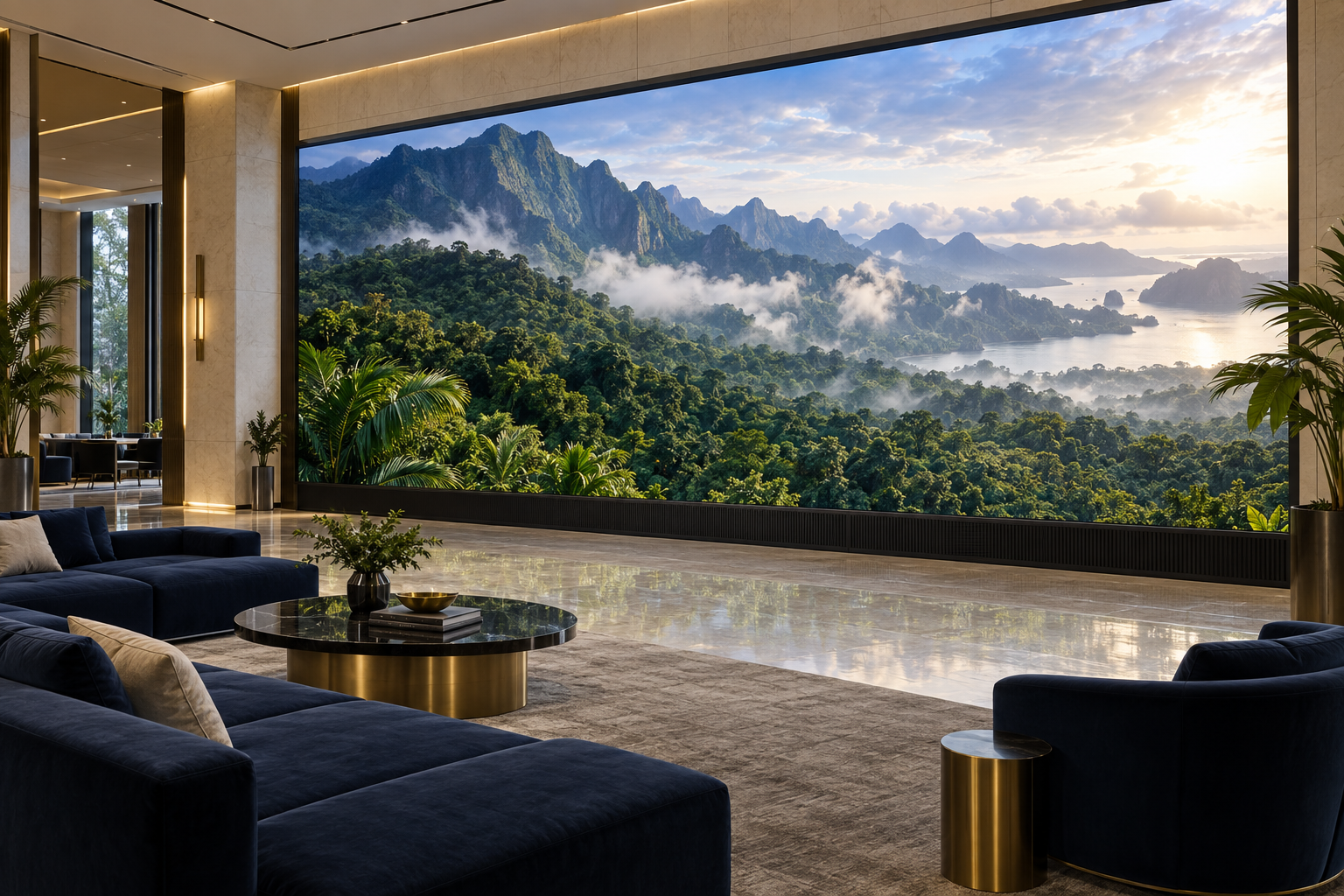 Large LED display wall in a contemporary commercial space